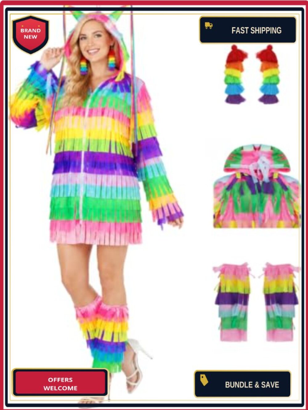 Fringed Horn Hoodie Costume Set with Leg Sleeves & Earrings